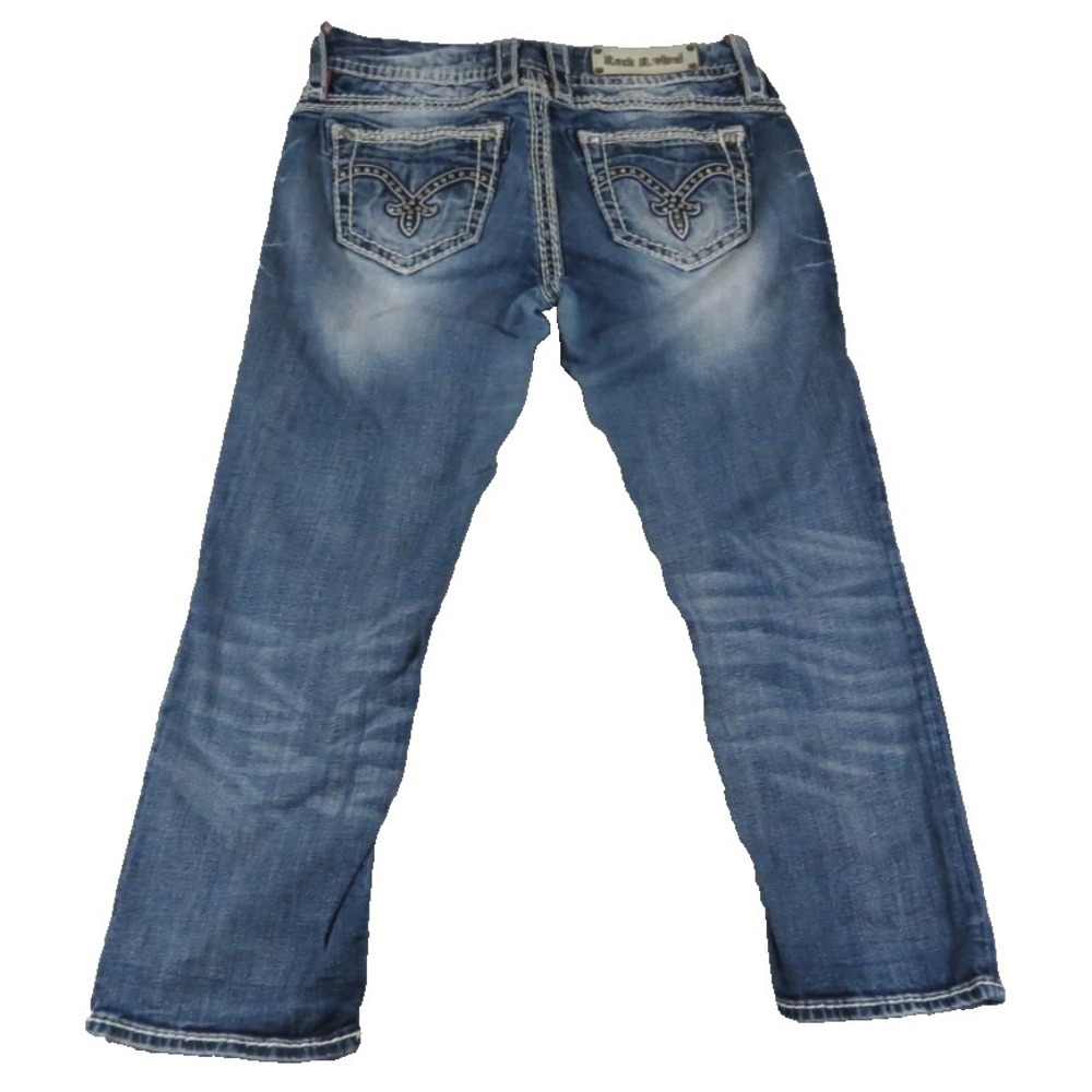 Rock Revival Becky Easy Capri Jeans Womens 28 Blue Denim Embroidered Flap Pocket